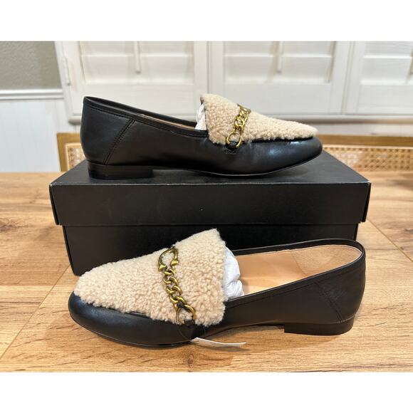 Coach Helena C Chain Loafers Leather & Shearling Black Cream Gold Size 6.5 NIB - Picture 8 of 15